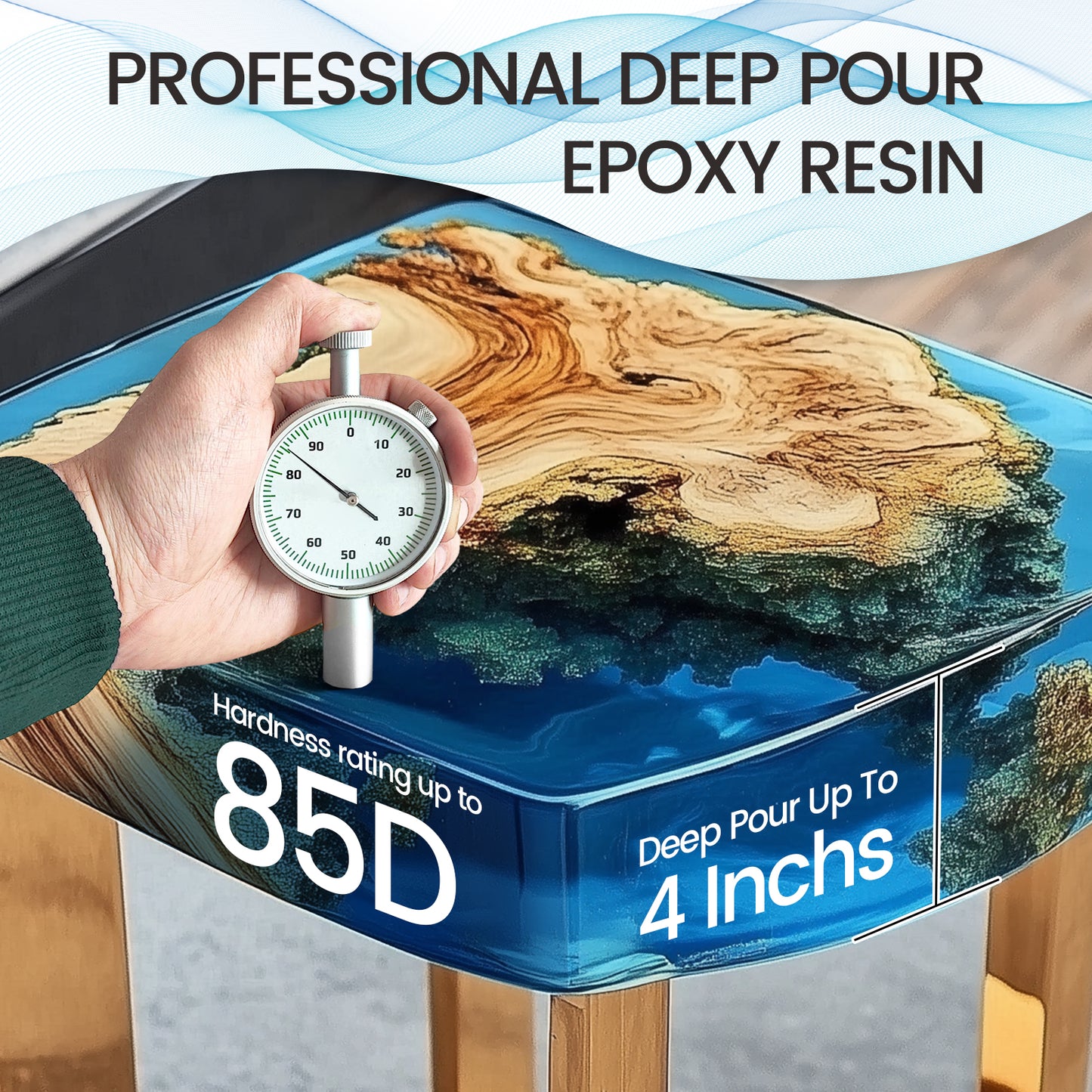 Deep Pour Epoxy Resin, 1.5 Gallon Epoxy Resin Kit, 2-4 Inch Pour Depths, Low Odour, Bubble Free, Food Safe, Clear Casting Resin for River Tables, Bar Tops, Crafts