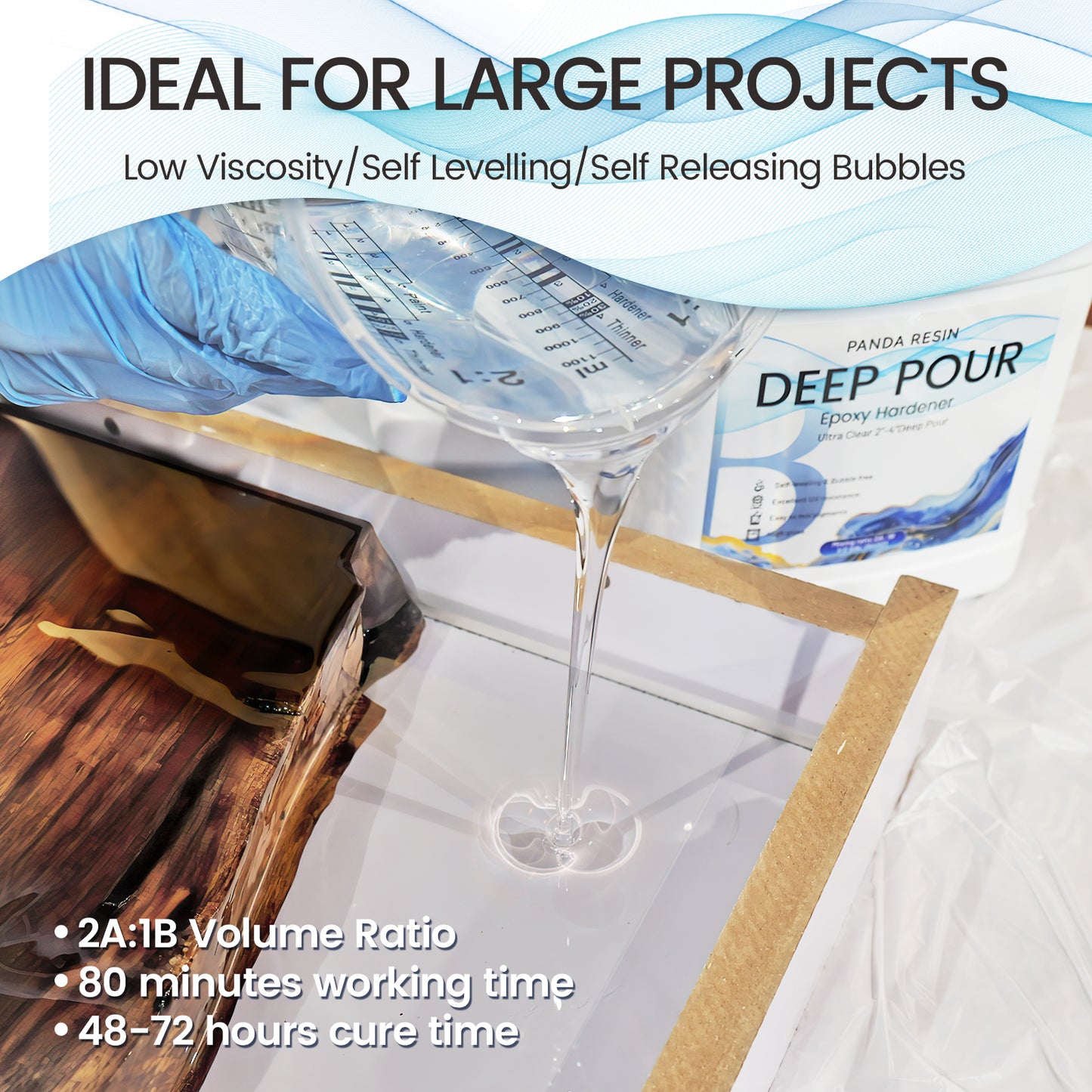 Deep Pour Epoxy Resin, 1.5 Gallon Epoxy Resin Kit, 2-4 Inch Pour Depths, Low Odour, Bubble Free, Food Safe, Clear Casting Resin for River Tables, Bar Tops, Crafts