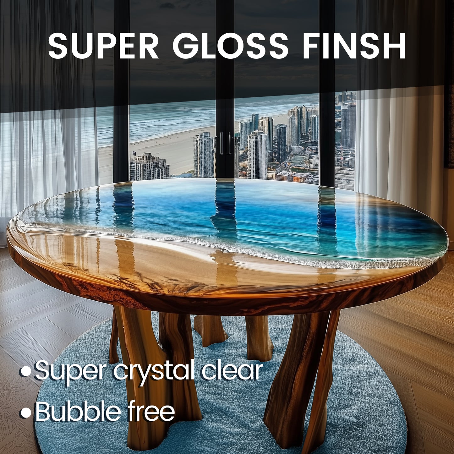 Table Top Epoxy Resin, 1 Gallon Super Gloss Epoxy Resin with UV Resistant, Self Leveling, Food Safe, Crystal Clear Resin Epoxy for Solid Wood Table, Bar and Surface Coating