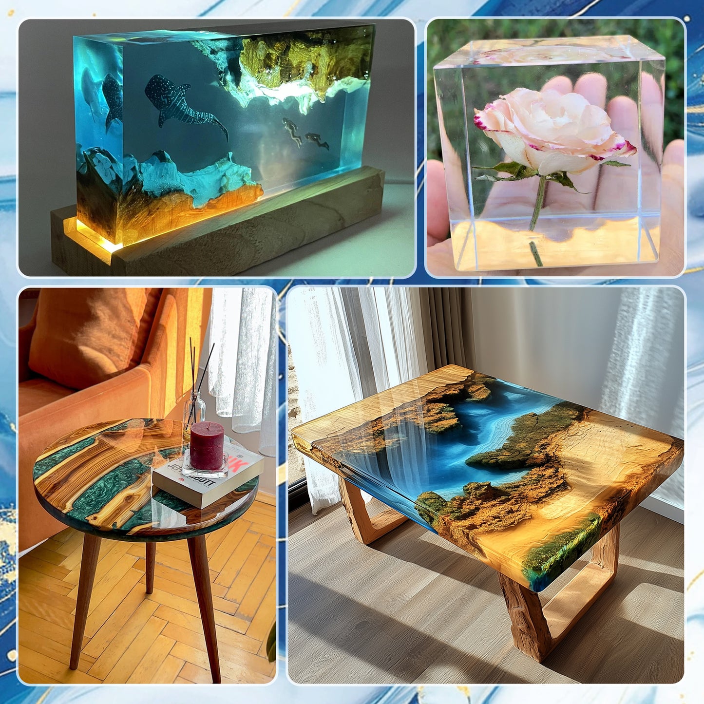 Deep Pour Epoxy Resin, 1.5 Gallon Epoxy Resin Kit, 2-4 Inch Pour Depths, Low Odour, Bubble Free, Food Safe, Clear Casting Resin for River Tables, Bar Tops, Crafts